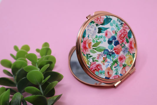 Pink Blush Floral Compact Mirror