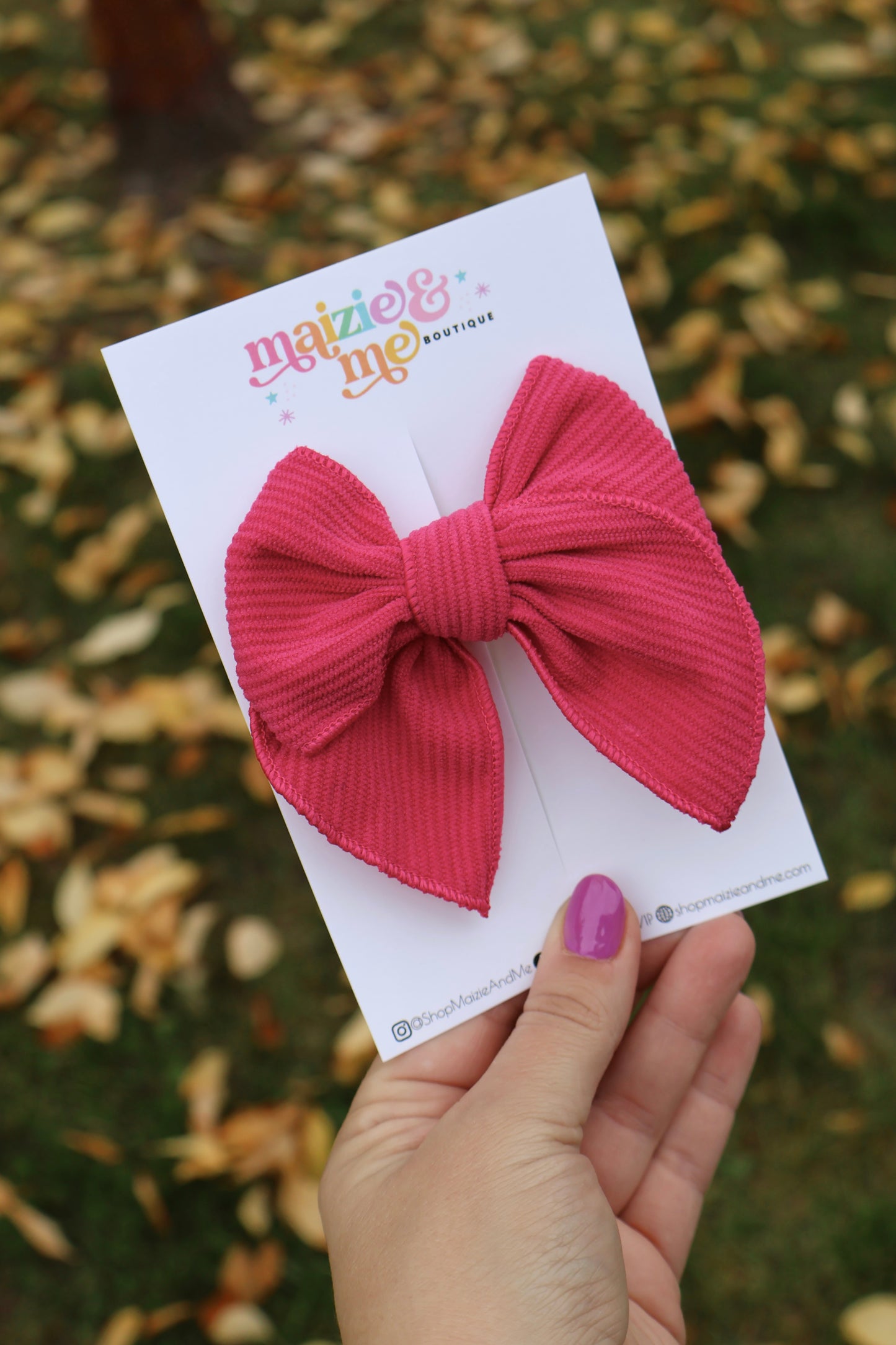 Autumn Magenta Ribbed Plush Medium Remi Bow