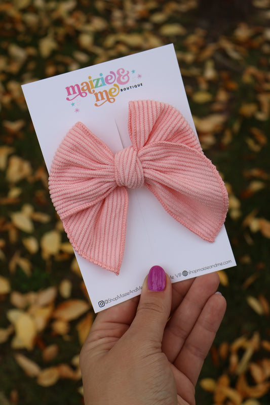 Sweet Pink Ribbed Plush Medium Remi Bow