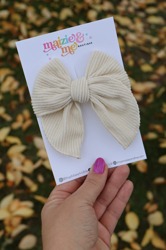 Cream Ribbed Plush Medium Remi Bow