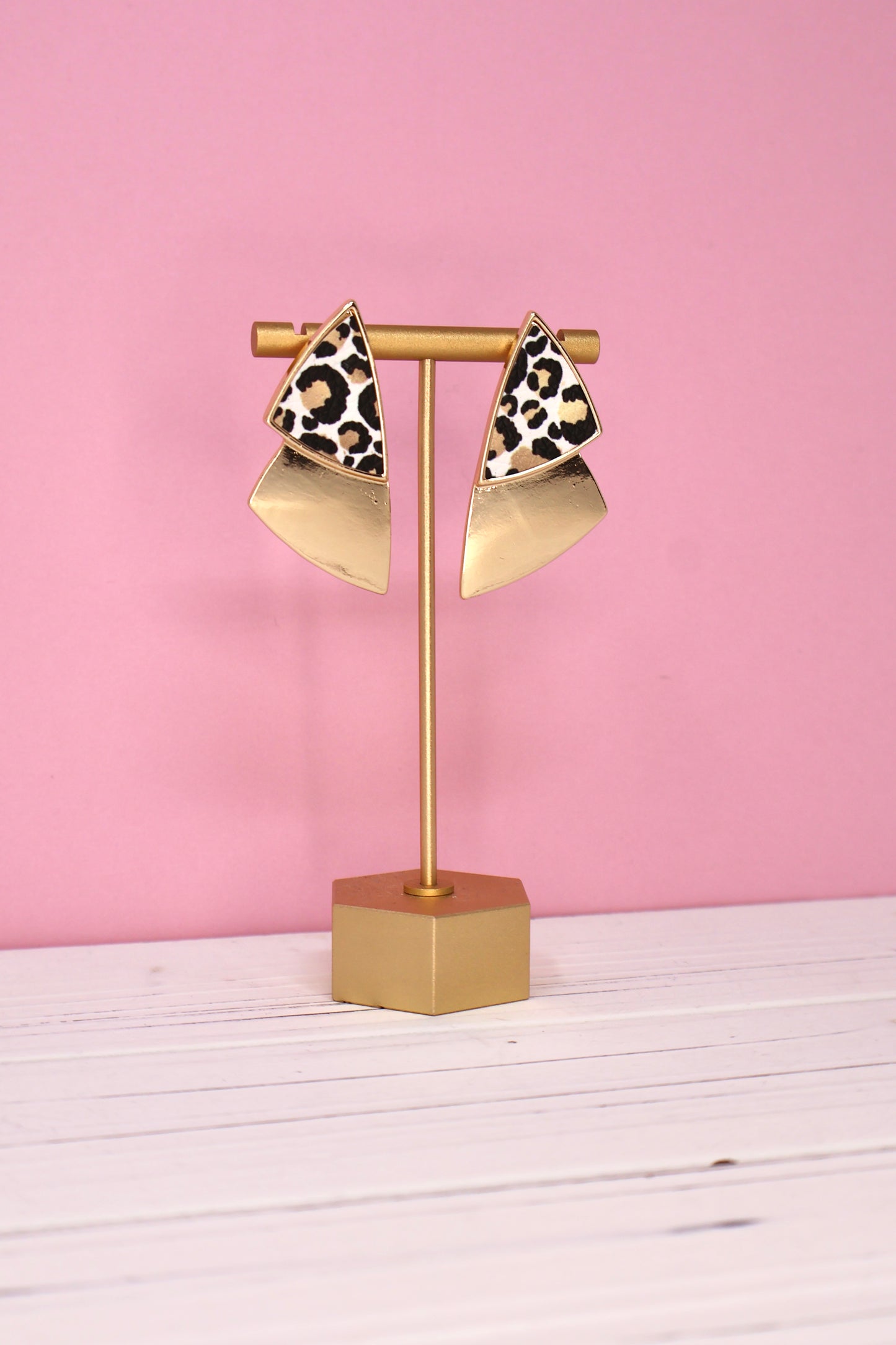 Leopard Luxe Geometric Triangle Luxe Earrings