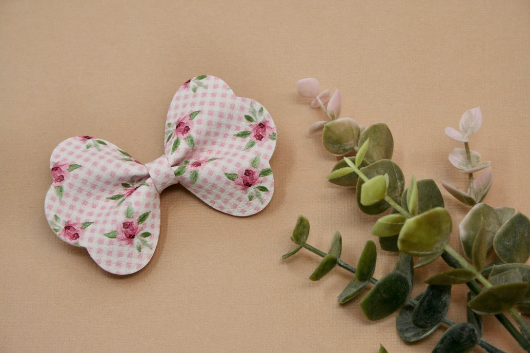 Pink Floral Gingham Baby Maggie Bow