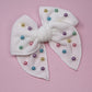 White Plush & Pearled Large Remi Bow (Alligator Clip Only)