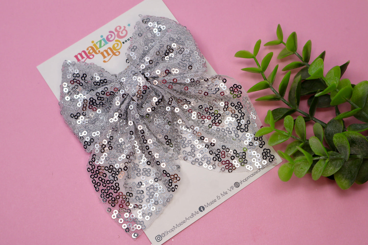 Silver Sequin Sailor Bow