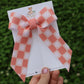 Coral Floral Checkerboard Caroline Bow (Alligator Clip Only)