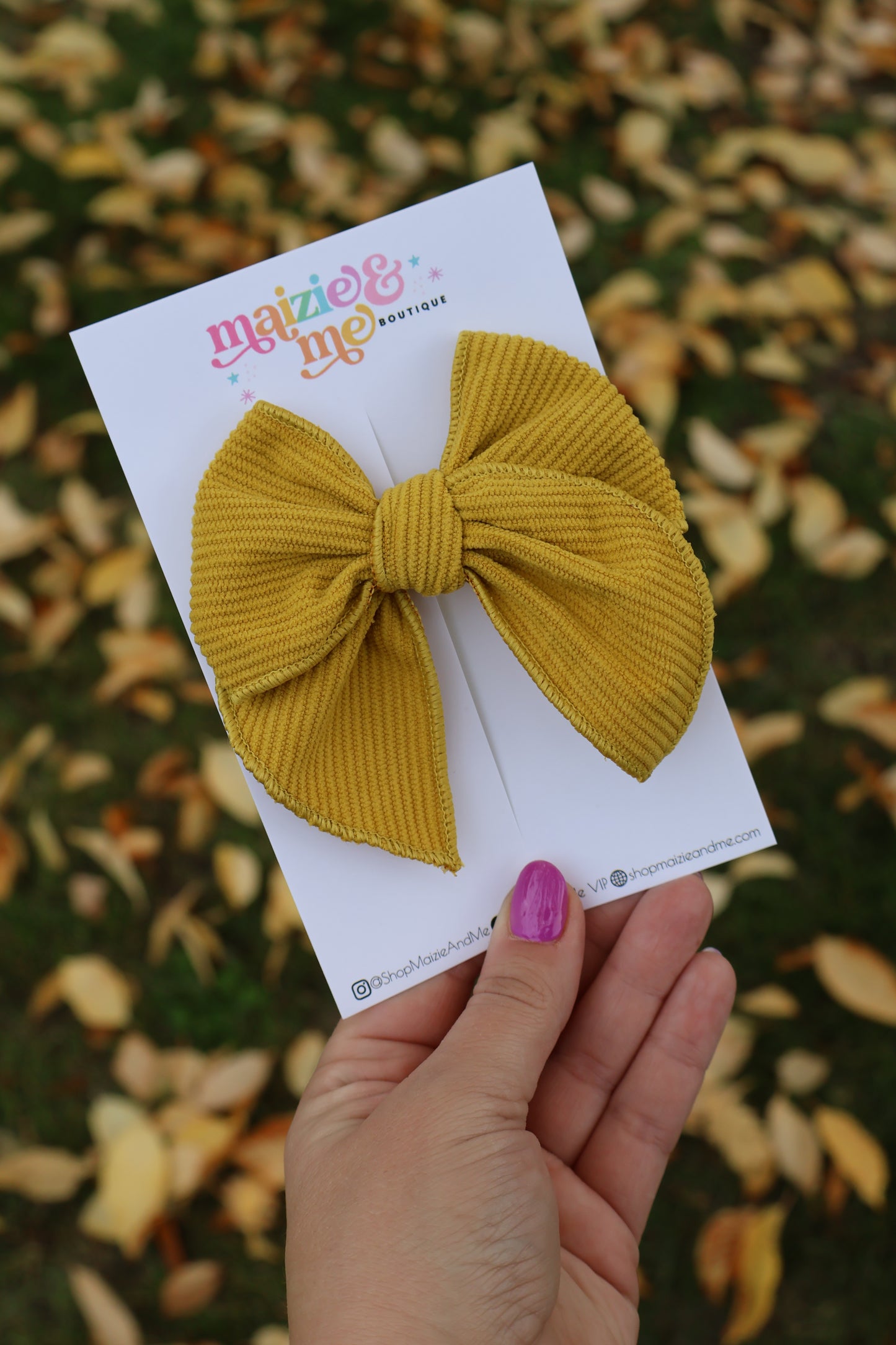 Mustard Ribbed Plush Medium Remi Bow