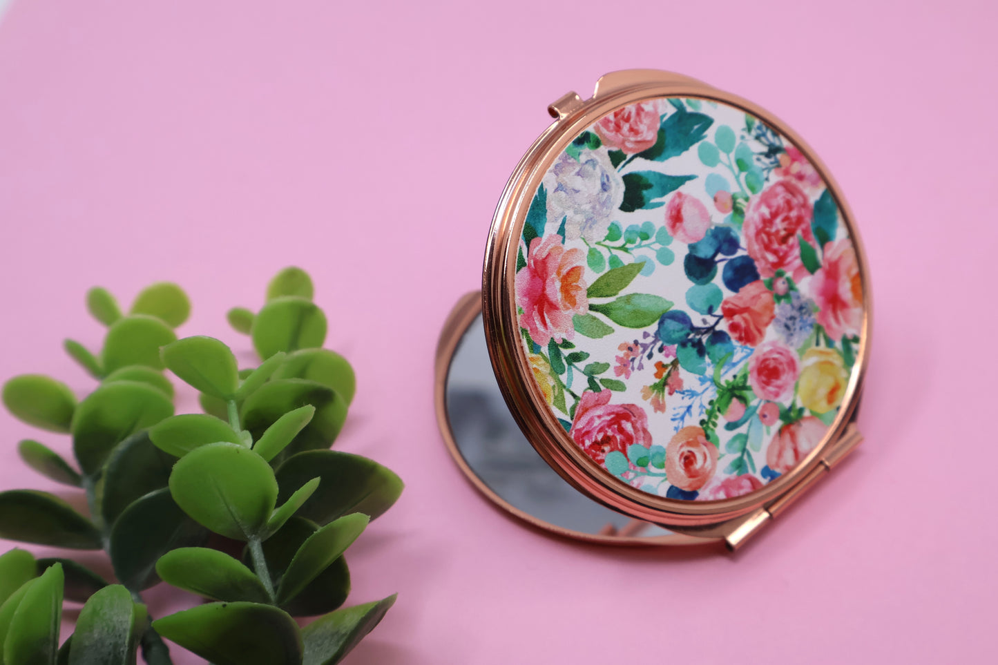 Pink Blush Floral Compact Mirror