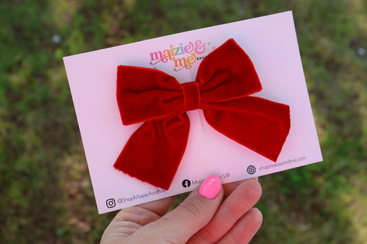 Red Velvet Ribbon Bow (Alligator Clip Only)