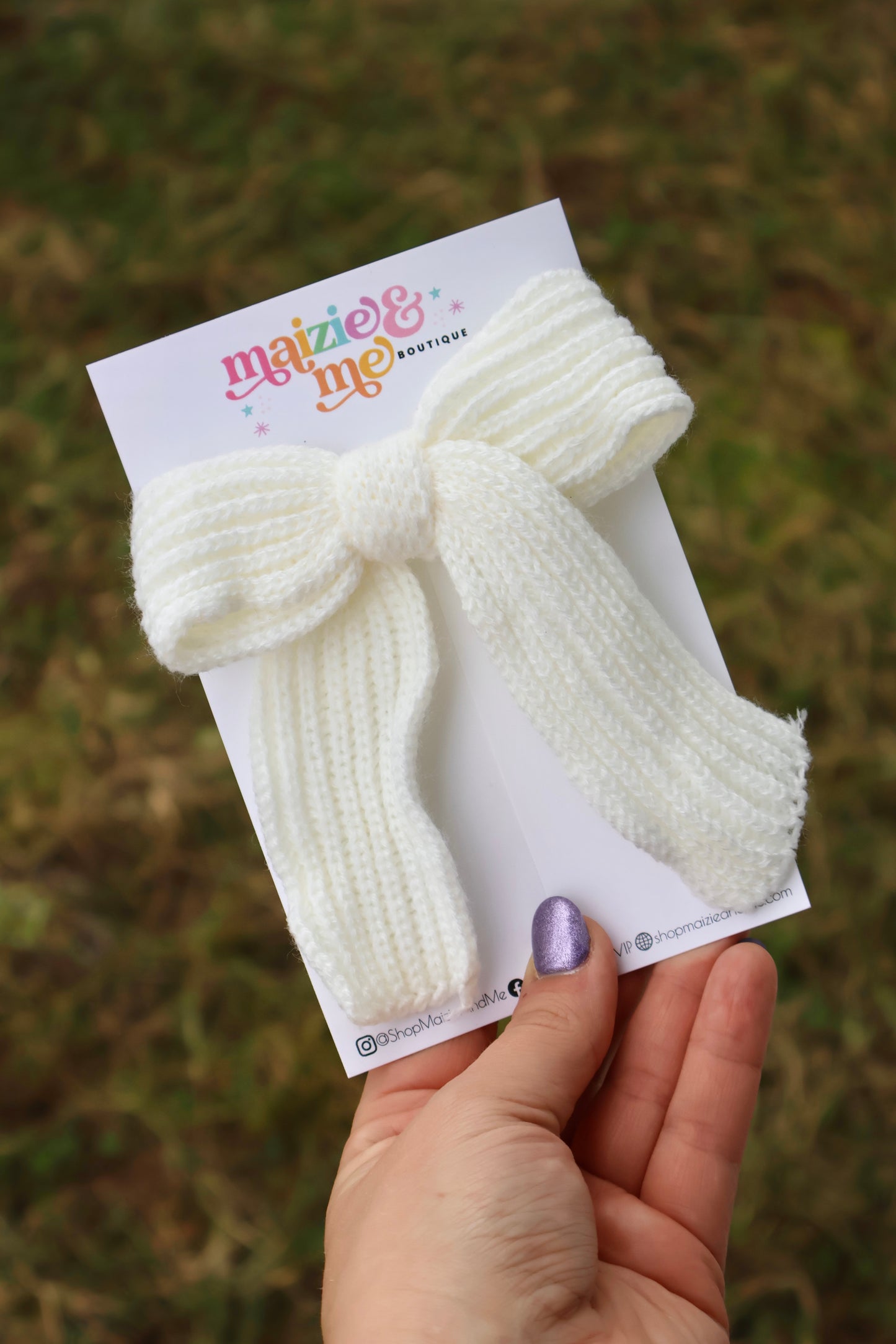 White Sweater Knit Small Coquette Bow (Alligator Clip Only)