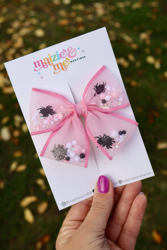Pink Spiders Shaker Avery Bow (Alligator Clip Only)