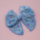 Blue Plush & Pearled Medium Remi Bow (Alligator Clip Only)