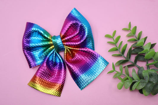 Rainbow Metallic Lily Bow (Alligator Clip Only)