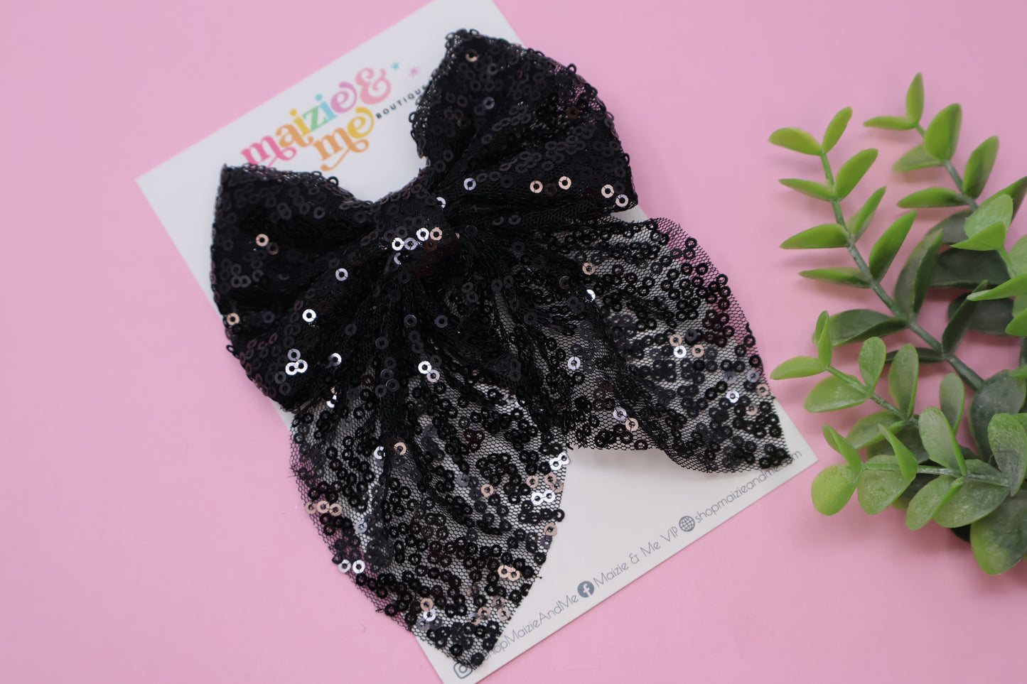 Black Sequin Sailor Bow