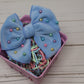 Blue Plush & Pearled Medium Remi Bow (Alligator Clip Only)