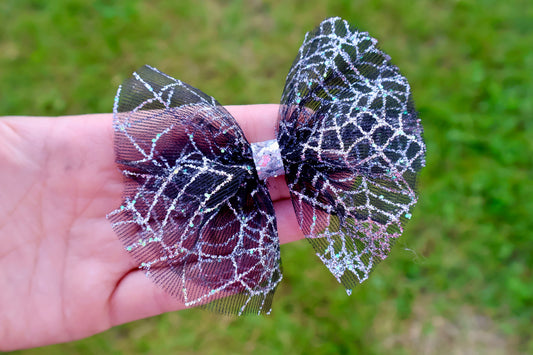 Glitter Spiderwebs Tulle Puff Bow