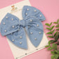Denim & Pearls Medium Remi Bow (Alligator Clip Only)