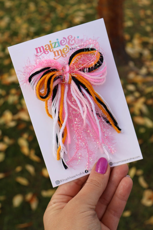 Pink Halloween Tied Bow (Alligator Clip Only)