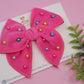 Hot Pink Plush & Rainbow Pearled Medium Remi Bow (Alligator Clip Only)