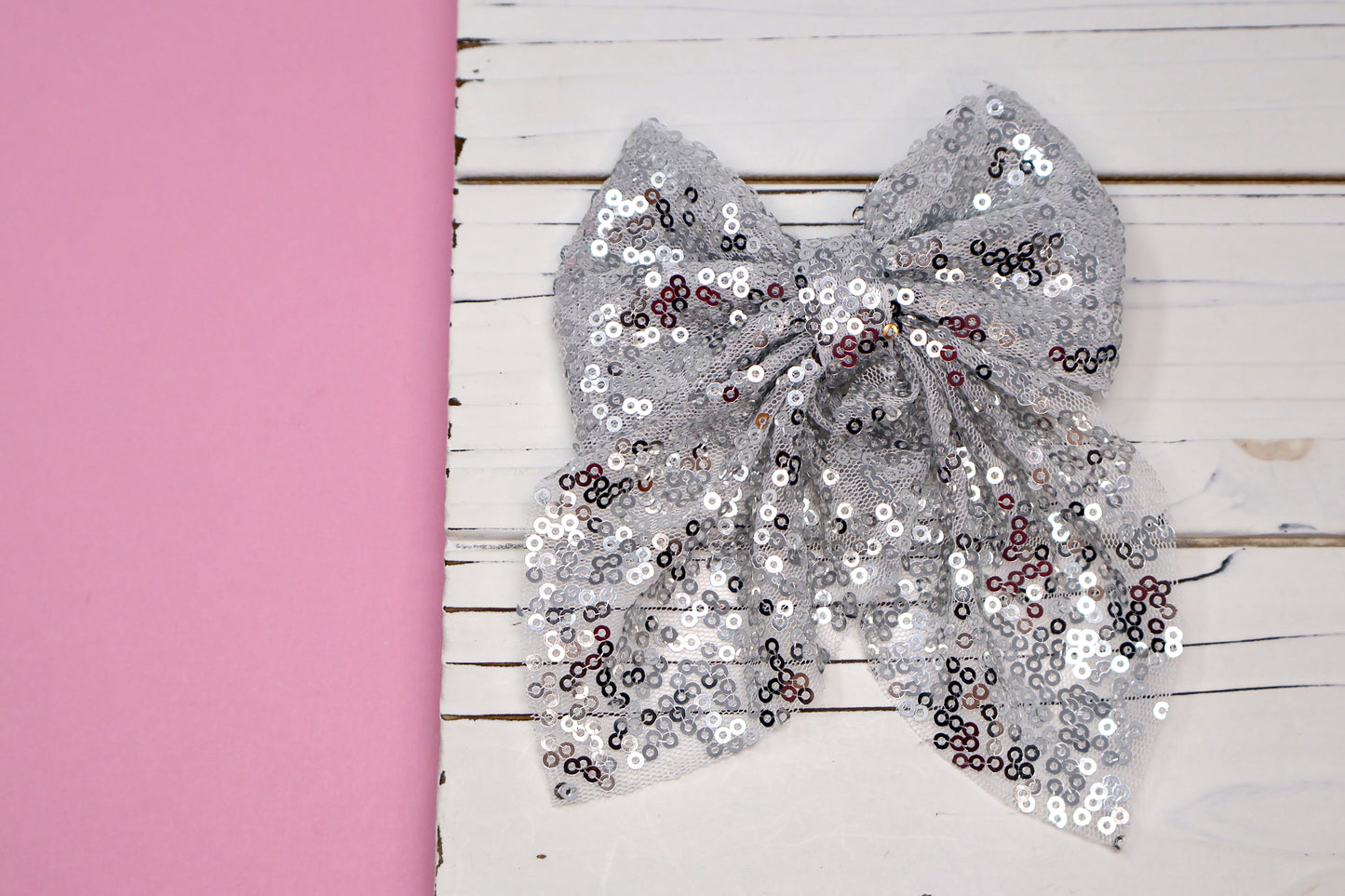 Silver Sequin Sailor Bow