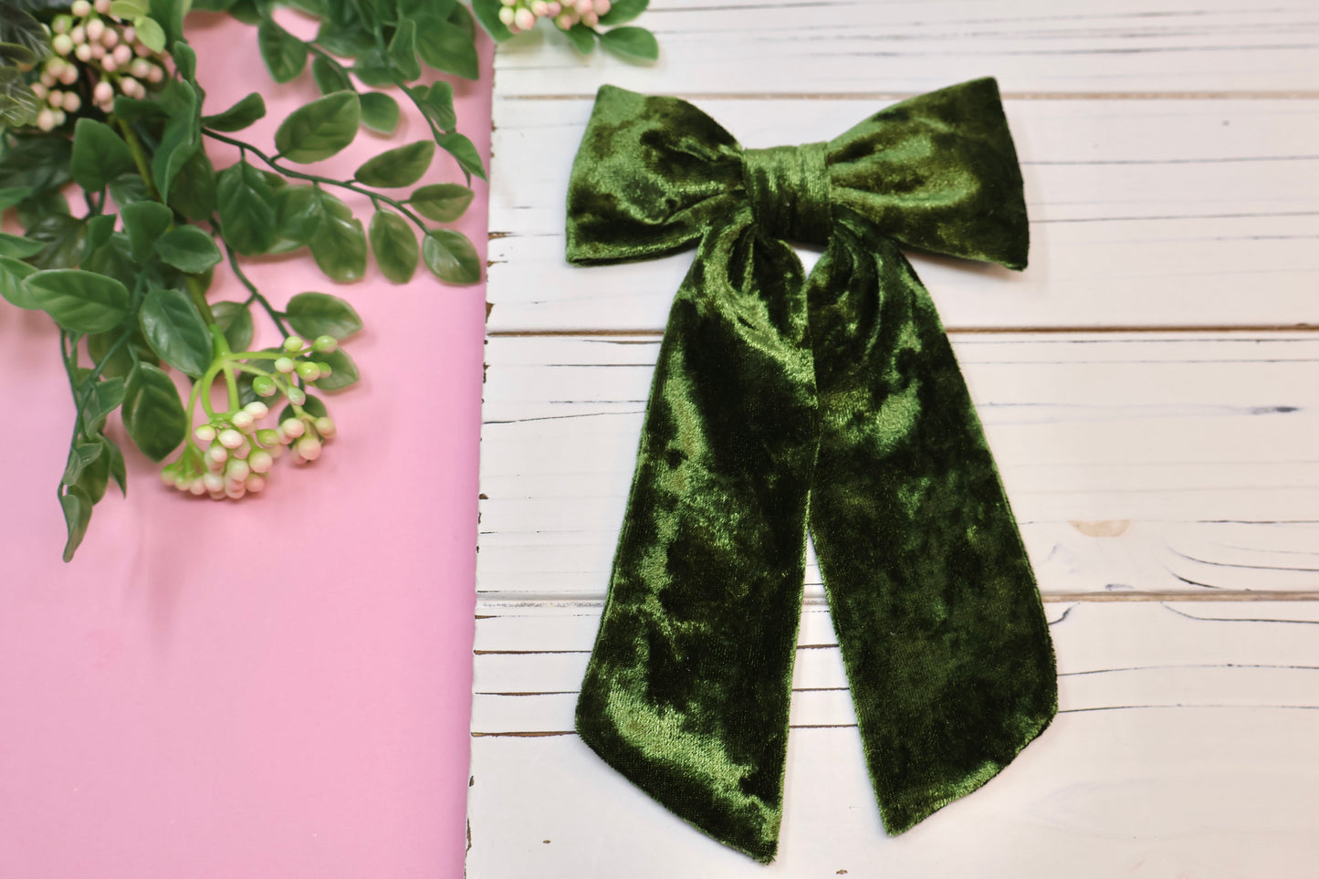 Deep Moss Crushed Velvet Medium Coquette Bow (Alligator Clip Only)