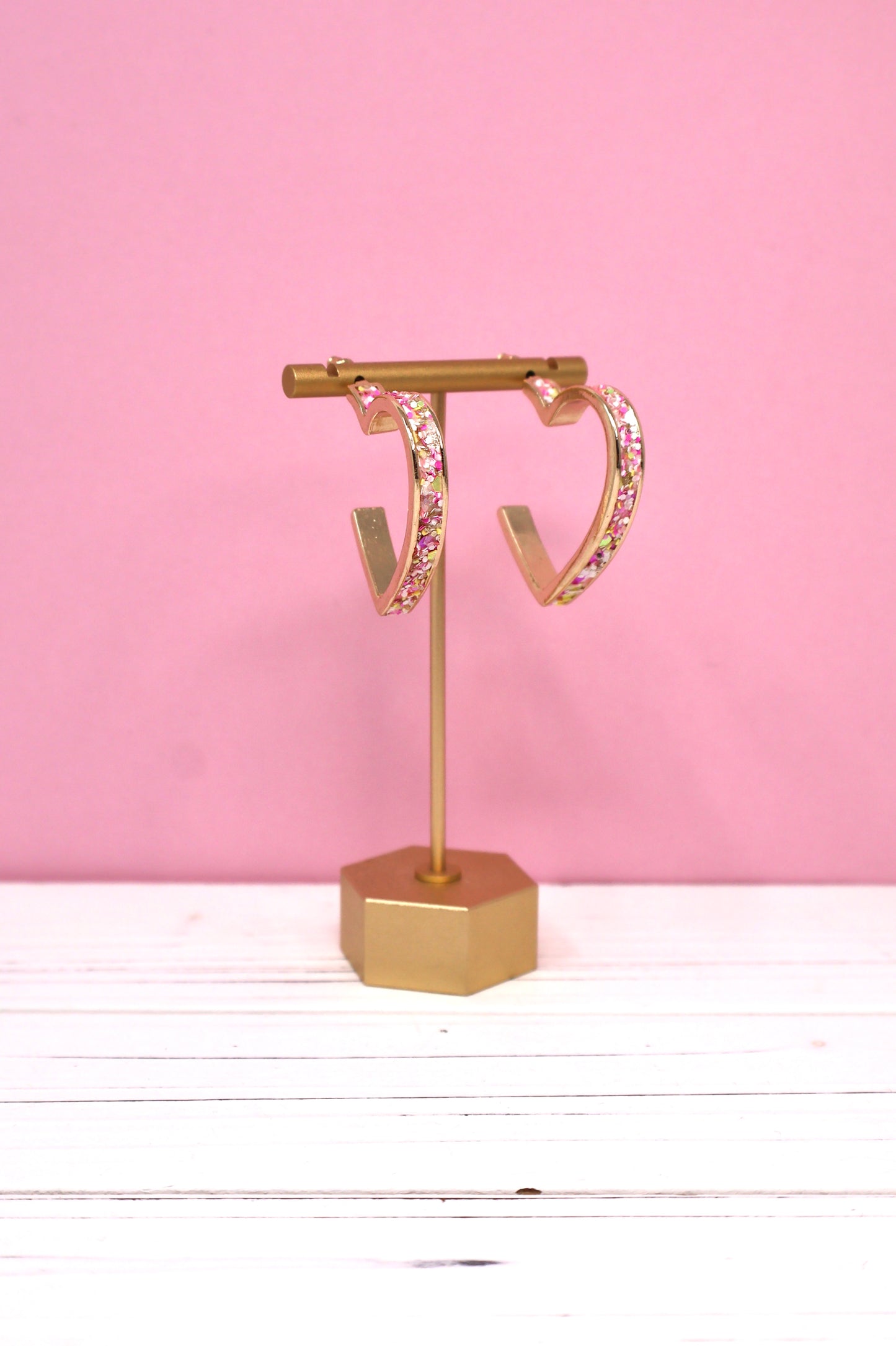 Passionfruit Chunky Glitter Heart Hoop Luxe Earrings
