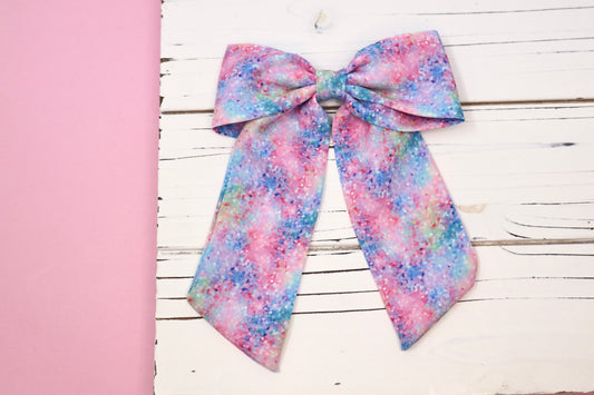Rainbow Melt Faux Glitter Small Coquette Bow (Alligator Clip Only)