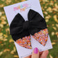 Black Glitter Dipped Linen Medium Remi Bow (Alligator Clip Only)