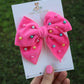 Hot Pink Plush & Rainbow Pearled Medium Remi Bow (Alligator Clip Only)
