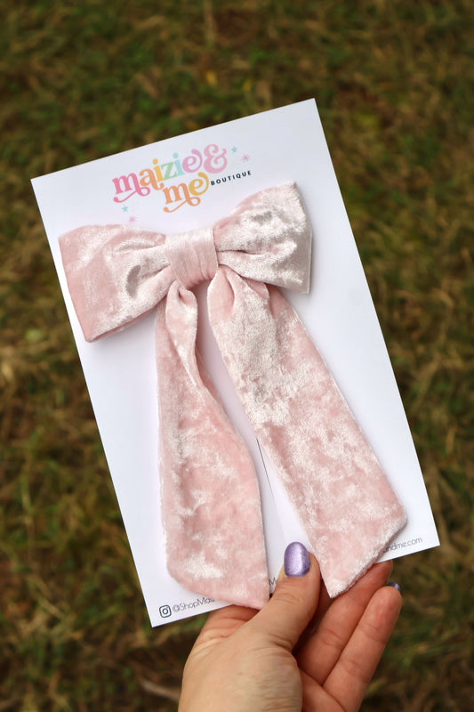 Ballet Pink Crushed Velvet Medium Coquette Bow (Alligator Clip Only)