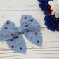 Denim & Patriotic Pearls Medium Remi Bow (Alligator Clip Only)