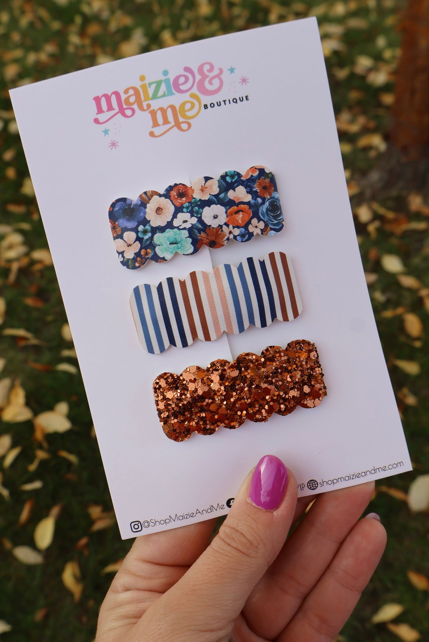 Rust Floral Scalloped Snap Clip Set