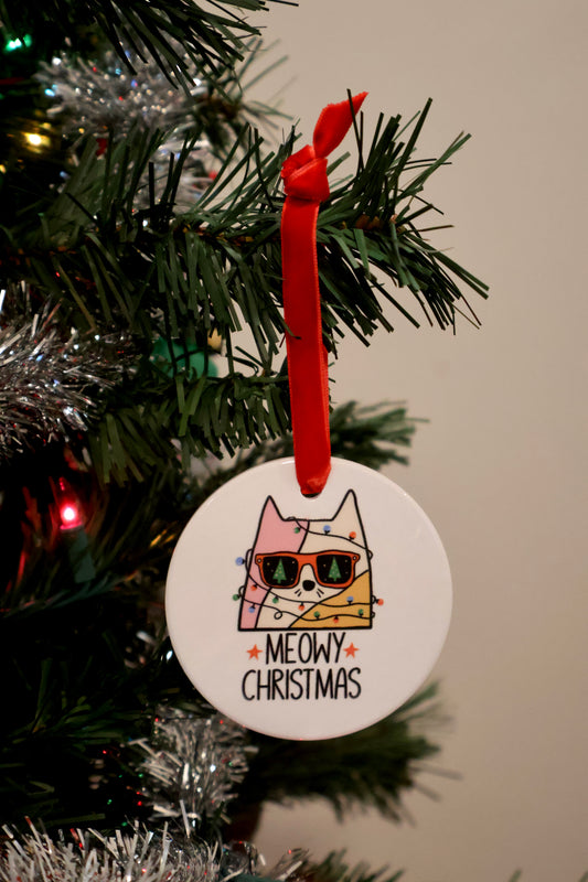 Meowy Christmas Ceramic Ornament