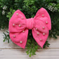 Hot Pink Plush & Pearled Medium Remi Bow (Alligator Clip Only)