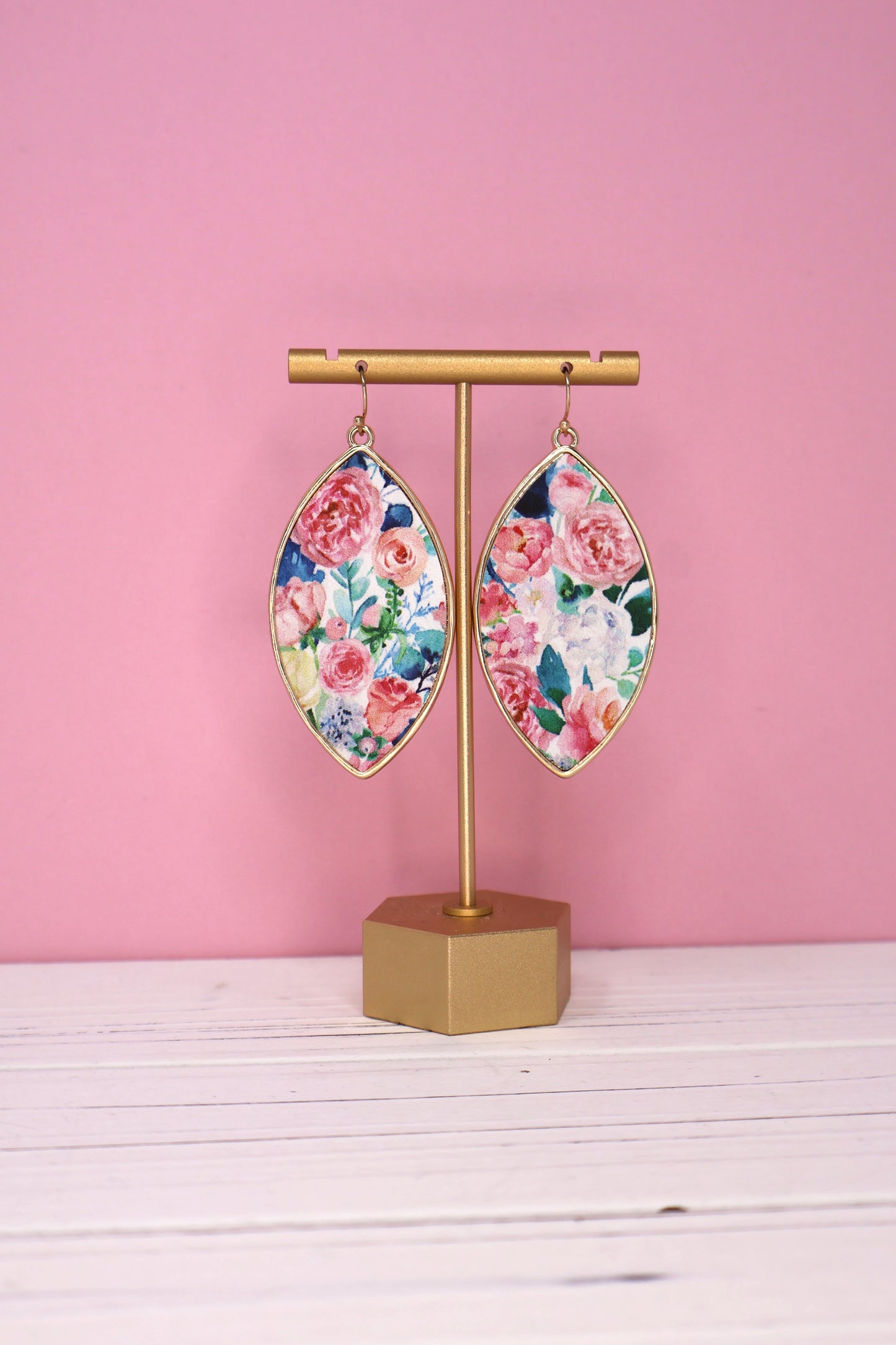 Pink Blush Floral Marquise Luxe Dangle Earrings