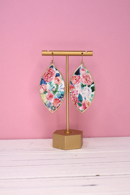 Pink Blush Floral Marquise Luxe Dangle Earrings