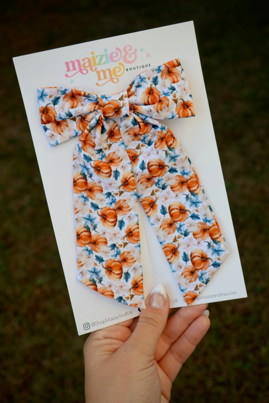 Elegant Pumpkin Floral Medium Coquette Bow (Alligator Clip Only)