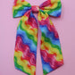 Bright Rainbow Wavy Stripe Medium Coquette Bow (Alligator Clip Only)