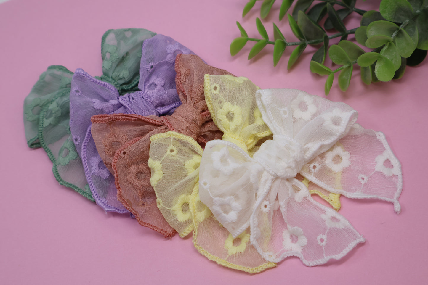 Embroidered Floral Chiffon Medium Remi Bow