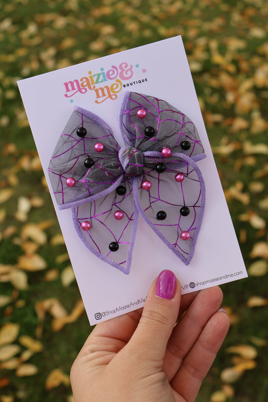 Purple Pearled Webs Medium Remi Bow (Alligator Clip Only)