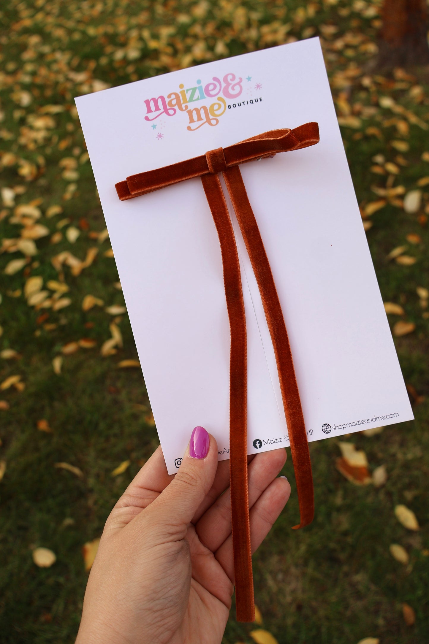 Saddle Brown Velvet Double Layer Annie Bow (Alligator Clip Only)