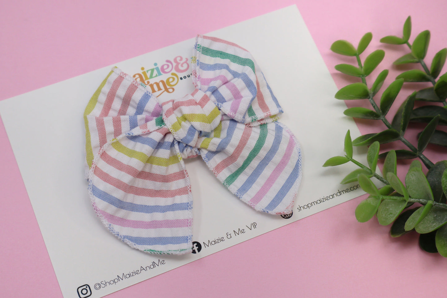 Pastel Seersucker Stripes Medium Remi Bow