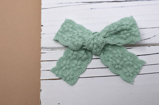 Sage Embroidered Lace Small Bow (Alligator Clip Only)