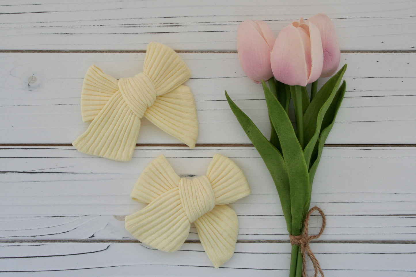 Pastel Yellow Rib Knit Large Everly Bow