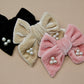 Pearled Accent Neutral Velvet Large Everly Bows
